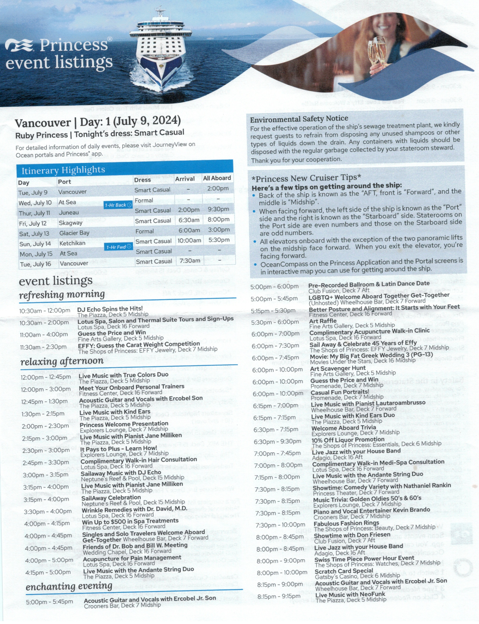 Daily programs on Ruby Princess