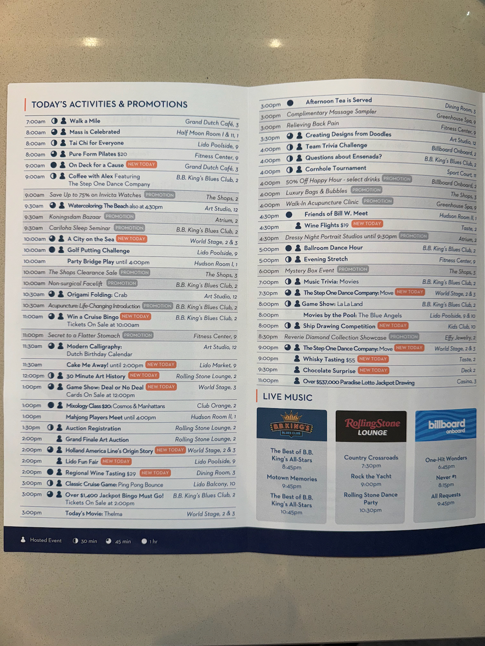 Daily programs on Holland America’s Koningsdam