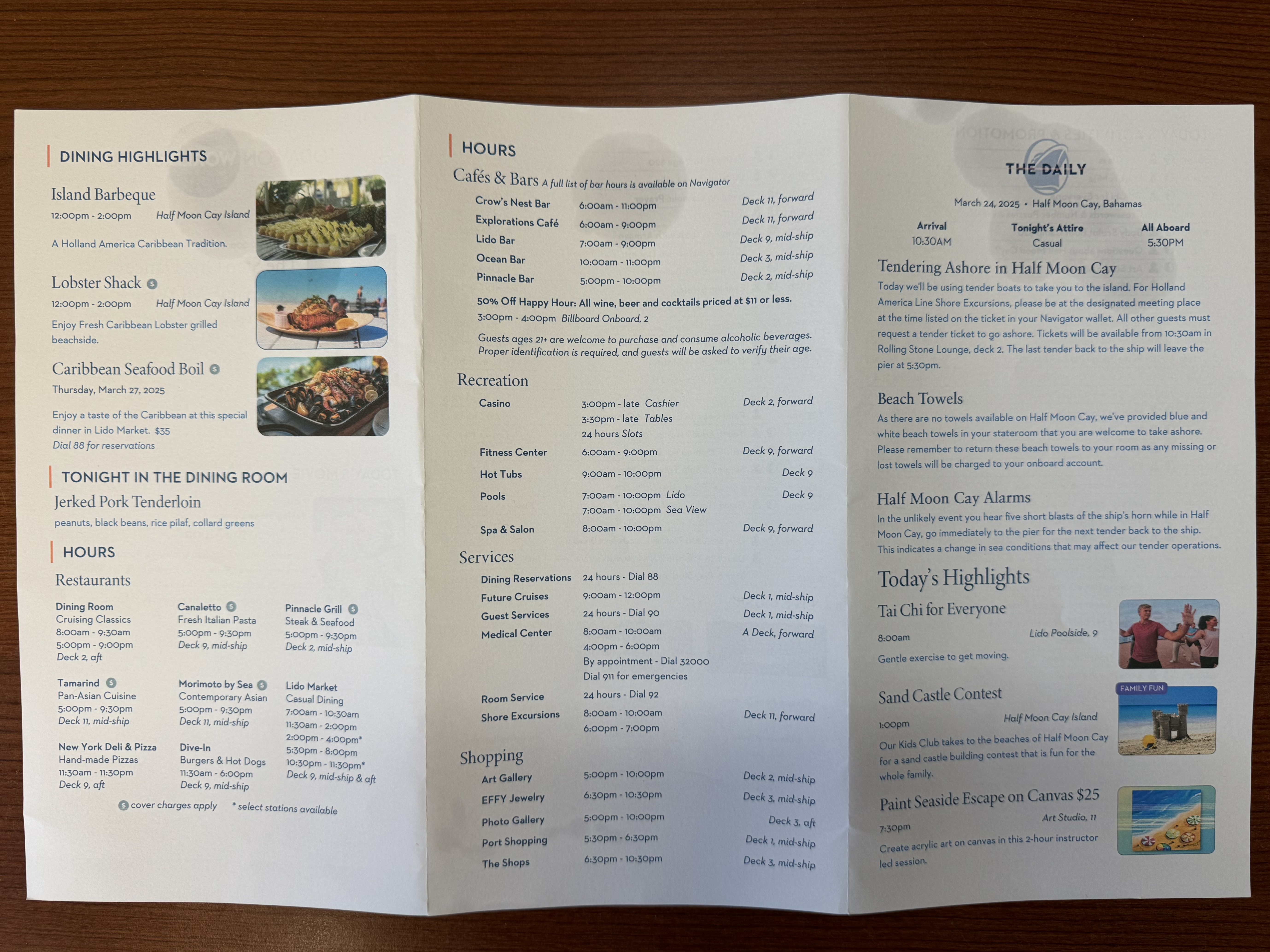 Daily programs on Holland America’s Nieuw Amsterdam