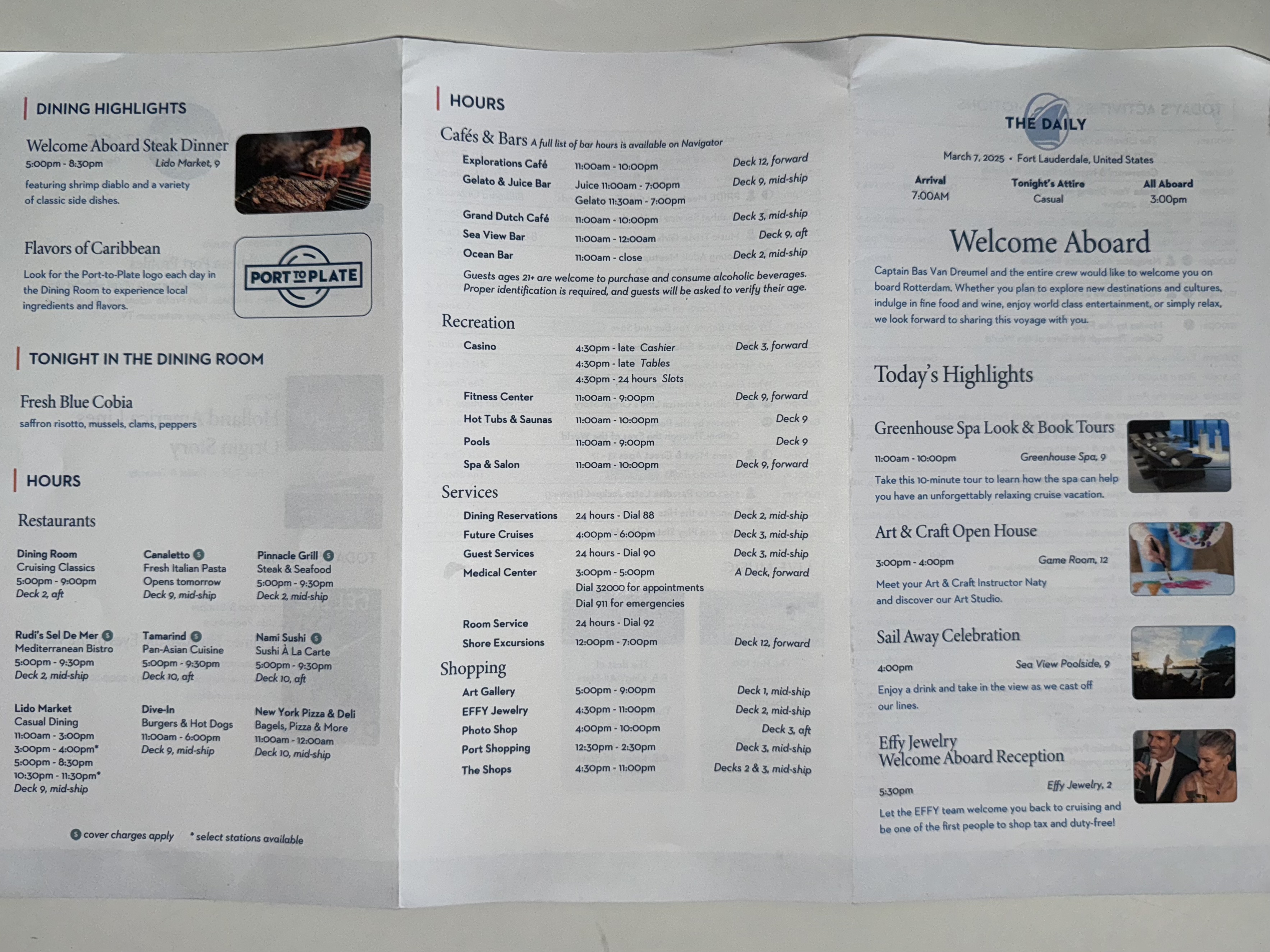 Daily programs on Holland America’s Rotterdam (Caribbean itinerary)